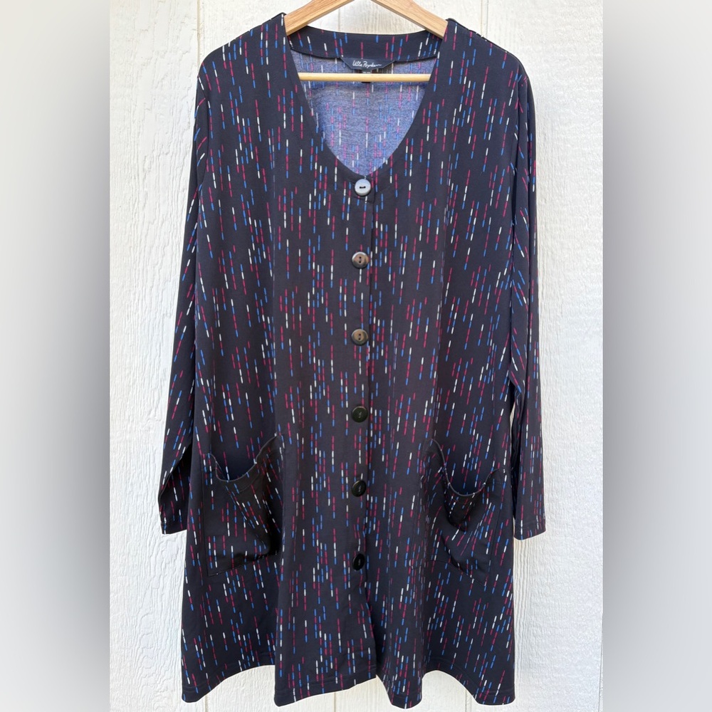Ulla Popken Women's 24/26 Dress Cardigan Jacket Top Long Sleeves Pocket ButtonUp